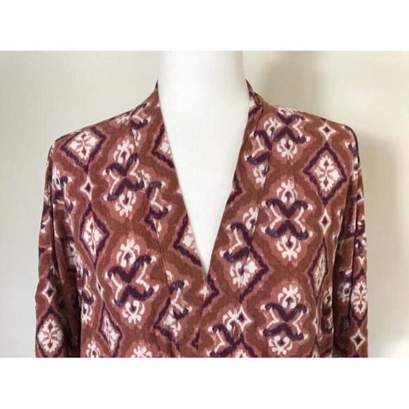 KNOX ROSE Kimono Cardigan Top Size XL/XXL Rust Pink Boho Pattern 100% Rayon - Picture 2 of 8
